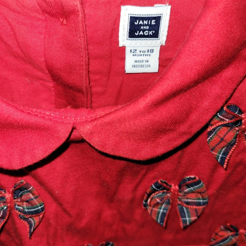 Janie‎ and Jack Red Plaid Bow Pleated Dress Girls 12 18 Months Christmas Holiday